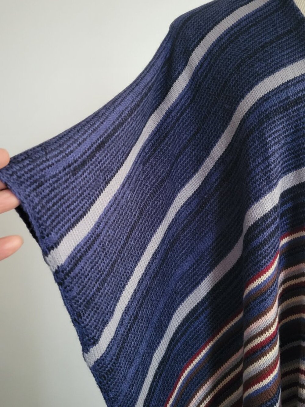 Modena Blue & Red Striped Knit Shawl Poncho | One Size | NWOT - Picture 7 of 16